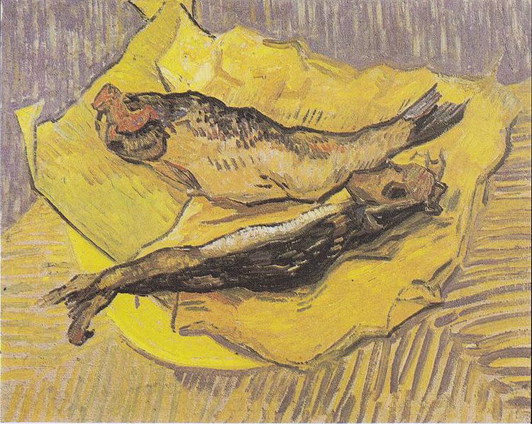 Vincent Van Gogh Still Life with smoked herrings on yellow paper Spain oil painting art